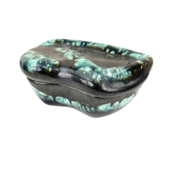 Sue Handley Artisan Ceramic Trinket Box Black And Green Abstract Design - Picture 3 of 8
